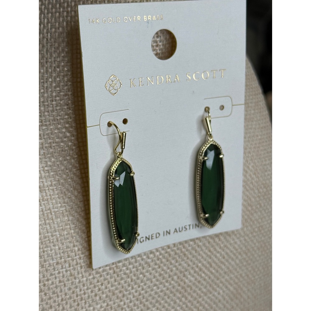 Kendra Scott Womens Drop Earrings Green Gold Minimalist Quiet Luxury‎ OS